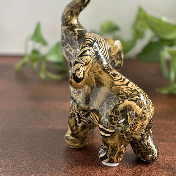 Le Vie Ceramic Elephant Figurine Animal Print Y2K - Picture 4 of 12